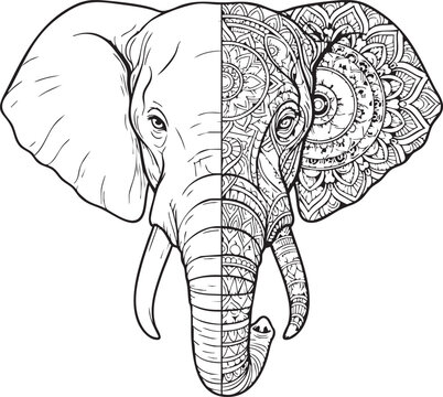 elephant head mandala vector illustration for adult coloring book and zentangle art
