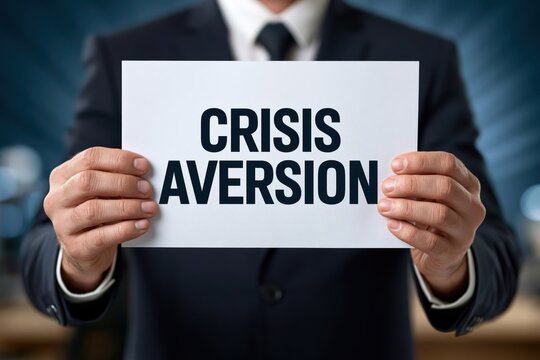 Corporate manager presenting crisis aversion on a white board