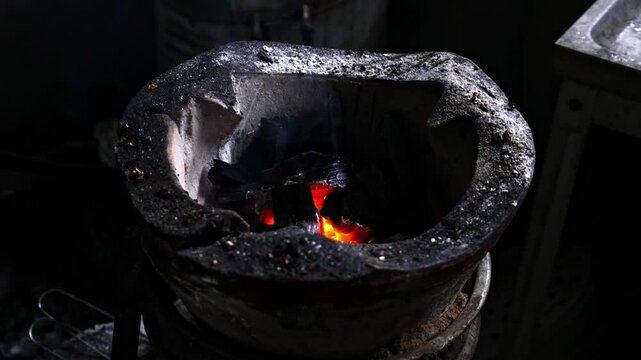 coal burning in a fireplace