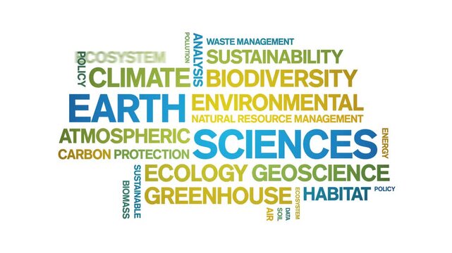 Earth Sciences animated word cloud-text design animation tag kinetic typography seamless loop.