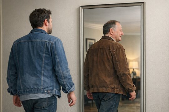 A person admiring themselves in a mirror