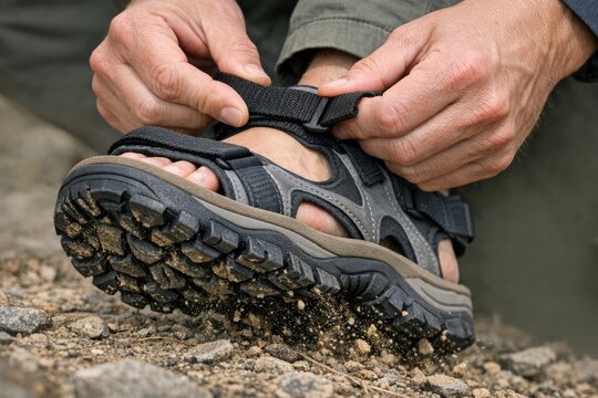 A close-up view of someone tying their shoelaces, great for illustration purposes or as a reference image