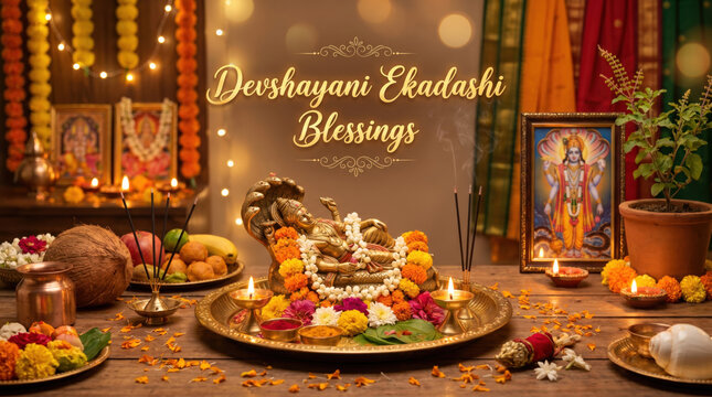 Divine Dussehra festival blessings scene with traditional Indian puja arrangement, glowing oil lamps, marigold flowers and sacred spiritual celebration atmosphere