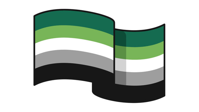 Waving Five-Stripe Green White Gray Black Flag Vector Illustration Isolated on White for Design