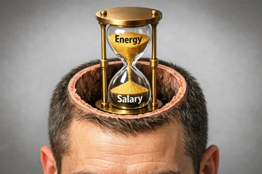 A person wearing an hourglass on their head, possibly symbolizing the passage of time or a reminder to make the most of every moment