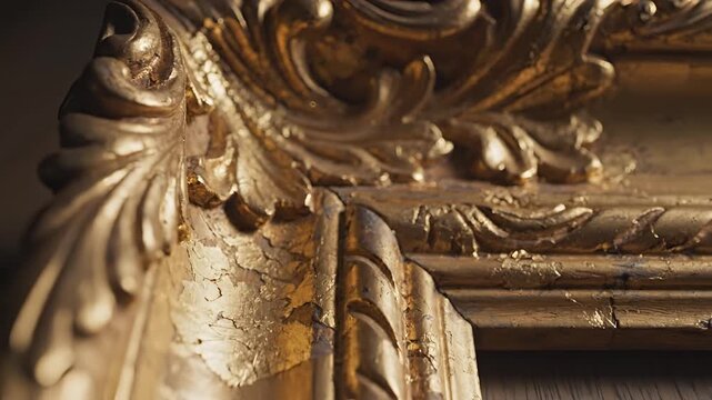 Closeup of ornate antique gilded wood carving detail.