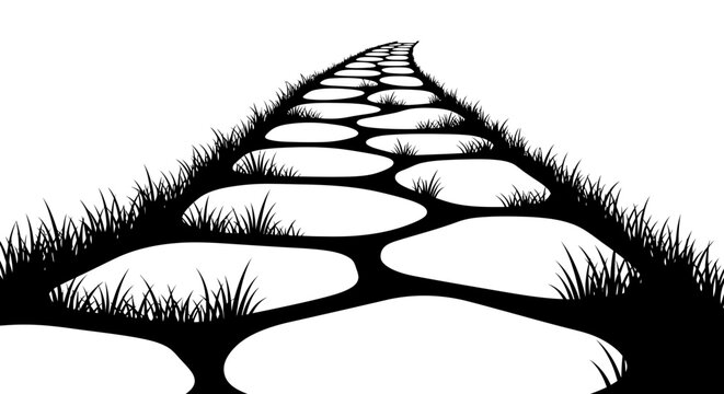 black and white illustration of a stone pathway.