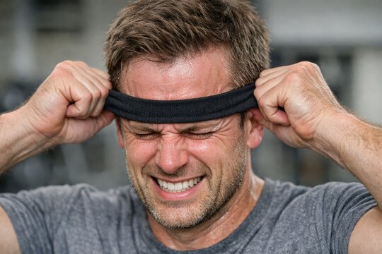 A person wearing a blindfold, conveying uncertainty or ignorance