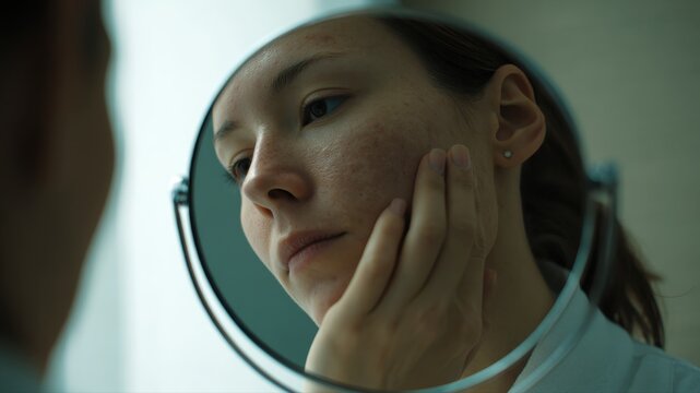 Clinician assesses rash severity in close-up reflection