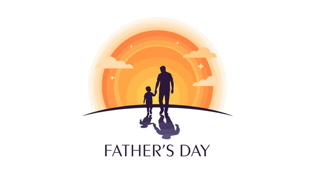 ather&rsquo;s Day Sunset Silhouette of Father and Child Walking Together Vector