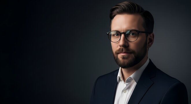 Confident Businessman in Glasses, Business Portrait, Professional Male Model