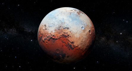 Obraz premium High-resolution digital rendering of the dwarf planet Pluto set against a star-filled cosmic backdrop