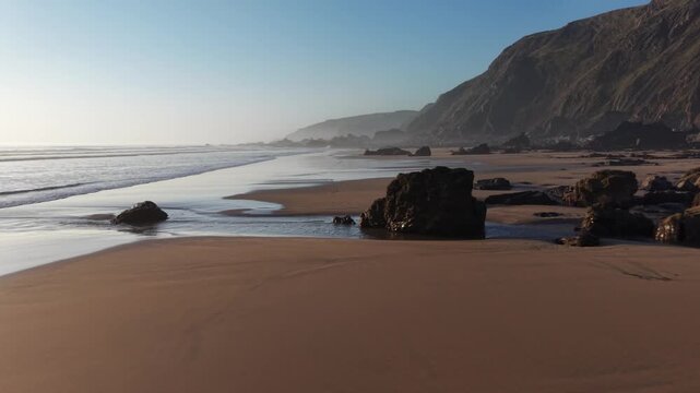 Misty evening light at Sandymouth Bay in Cornwall