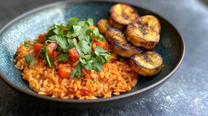 Fototapeta premium Delicious rice dish with grilled plantains