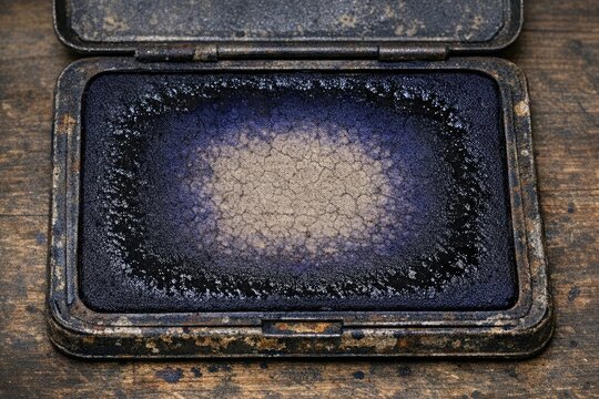 Vintage luggage sitting on a wooden table with a worn-out lid
