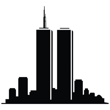 Metropolis skyline vector silhouette illustration with twin towers and urban cityscape view.