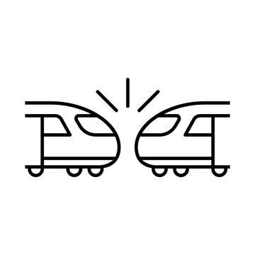 Train collision icon vector set. Danger of collision illustration sign collection. Rail accident symbol or logo.