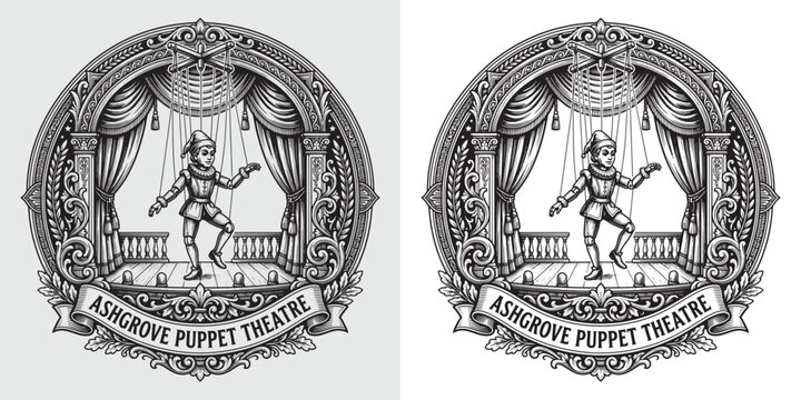 Ashgrove Puppet Theatre Vintage Circular Emblem with Marionette