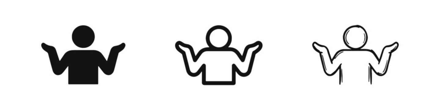 Uncertain Gesture and Confusion Icons Set Featuring Person Shrugging Shoulders