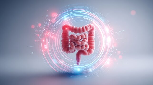 Model of colon and ileum showing inflammation zones for understanding Crohn's disease