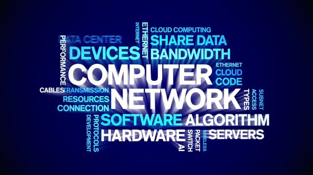 Computer Network animated word cloud-text design animation tag kinetic typography seamless loop.