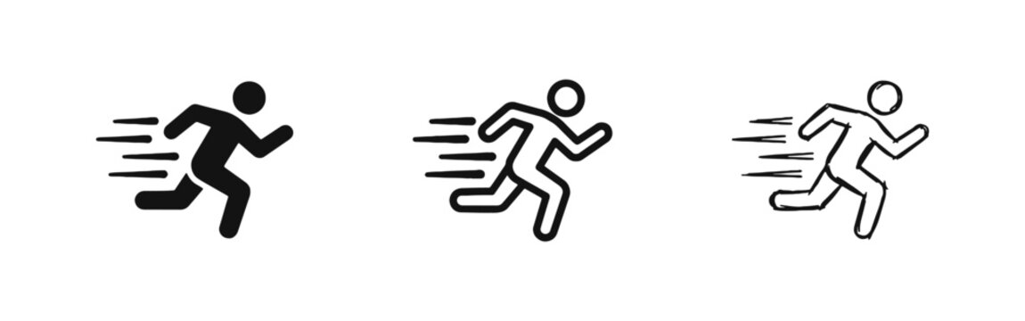 Running person speed icon set for fast movement and athletics