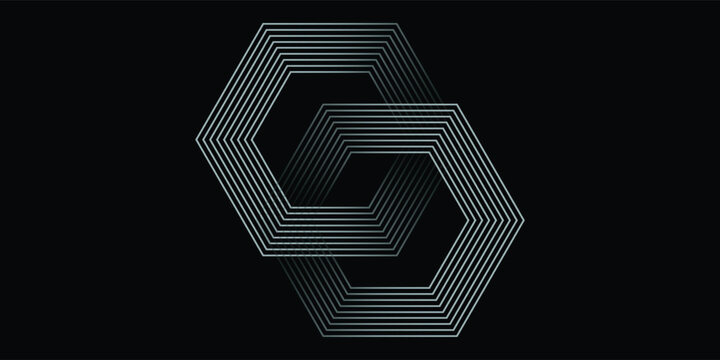 Abstract glowing hexagonal design with gradient teal lines fading into black, symbolizing futuristic technology and innovation.