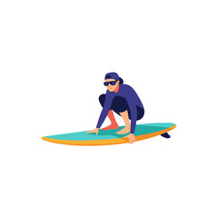 Fototapeta premium Man wearing wetsuit on surfboard.
