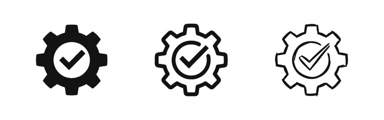 Plakat Quality control gear with checkmark icon set in solid, outline, and hand-drawn styles