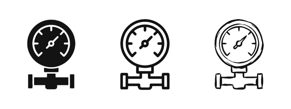 Pressure gauge and manometer icons in three different styles