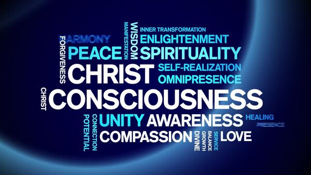 Christ Consciousness animated word cloud-text design animation tag kinetic typography seamless loop.