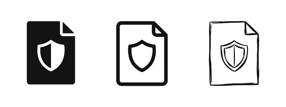 Secure Document Protection and Insurance Policy Icons Set