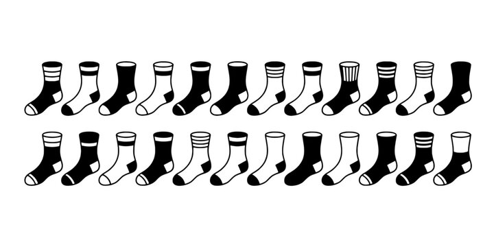 Socks Set with Various Patterns and Colors Including Stripes and Solid Designs Featuring Black, White, Footwear with Clothing and Accessories
