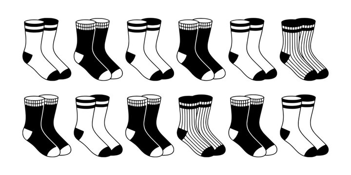 Socks Striped Set with Black and White Patterns and Designs Featuring Footwear, Clothing, Accessories with Casual and Cozy Elements for Warm, Winter