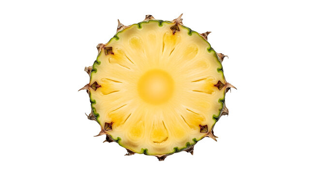 Pineapple cross section isolated on black background tropical fruit detail