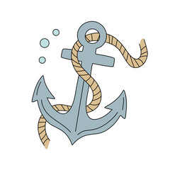 Ship anchor with rope vector illustration. Marine nautical icon isolated © Kateryna Rudich