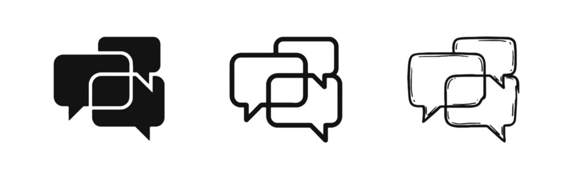 Chat Message Speech Bubble Icon Set - Glyph, Outline, Sketch Styles