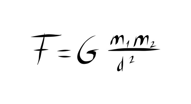 Newton&rsquo;s Law of Universal Gravitation Showing Force Between Two Masses Over Distance Squared in Clean Scientific Typography, F = G&middot;m₁m₂ / r&sup2;, universal gravitation formula, gravitational force equatio
