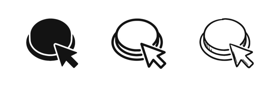 Push Button with Cursor Click Icon Set - Glyph, Outline, Sketch Styles