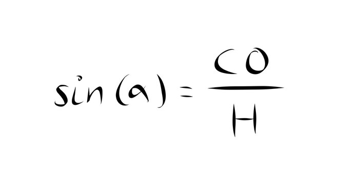 Sine Trigonometry Formula Showing Opposite Over Hypotenuse Ratio in Clean Mathematical Typography, sin(a) = opposite / hypotenuse, right triangle ratio, trigonometric function sine