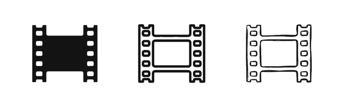 Cinema Film Strip Icon Set, Movie Production and Video Entertainment Symbol Illustration