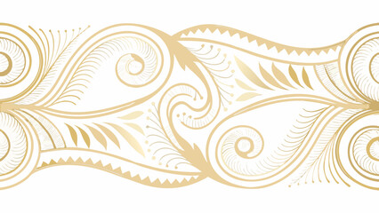 Golden floral ornament a seamless repeating vector pattern on a white background featuring swirling and stylized leaves design motif gold hue © Chapala
