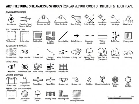 Architectural site analysis symbol set.