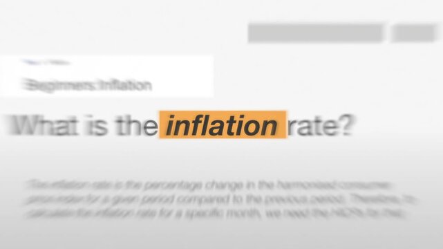 looping animation with the word "inflation" on dynamic match cut transitions, headline text about economic inflation concept, suitable for Intro, education, news, etc.