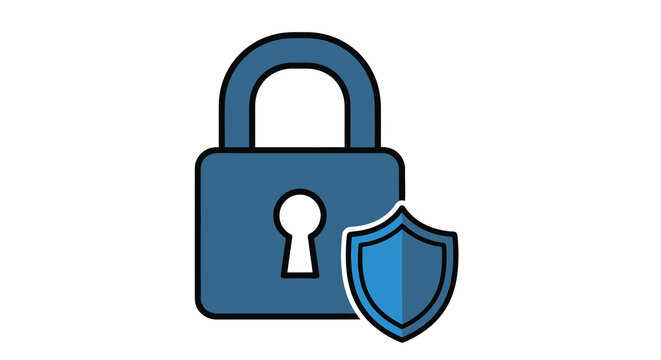 padlock and shield icon with binary code background