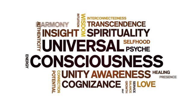 Universal Consciousness animated word cloud-text design animation tag kinetic typography seamless loop.