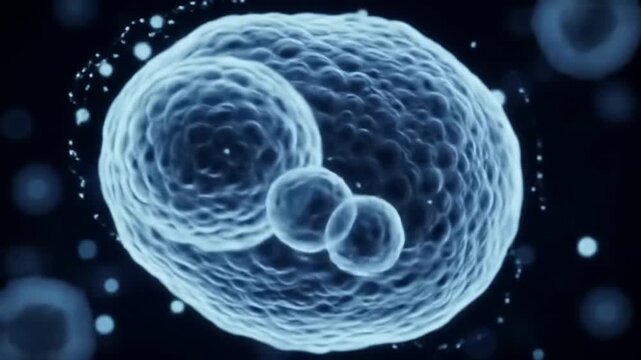 Dynamic Close-Up Animation of Microscopic Cell Division, Illustrating Cellular Structures in a Modern Biomedical Context