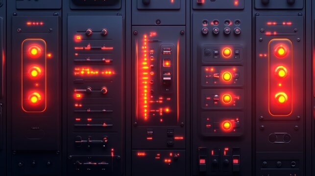 Futuristic control panel with glowing red lights
