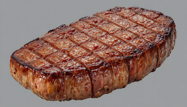 Grilled steak with charred grid pattern, cooked medium rare