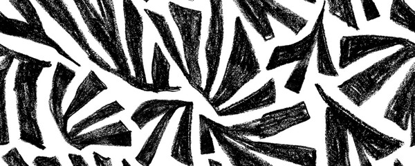 Graphic black geometric crayon leaves seamless pattern. Hand drawn vector botanical texture bg. Palm or banana leaves print design. Naive abstract chalk drawing botanical seamless pattern. © Anastasiia Hevko